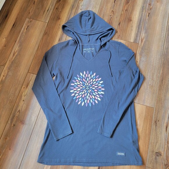 W's Pretty Flower Burst Long Sleeve Crusher-LITE Hooded Tee - Picture 3 of 5